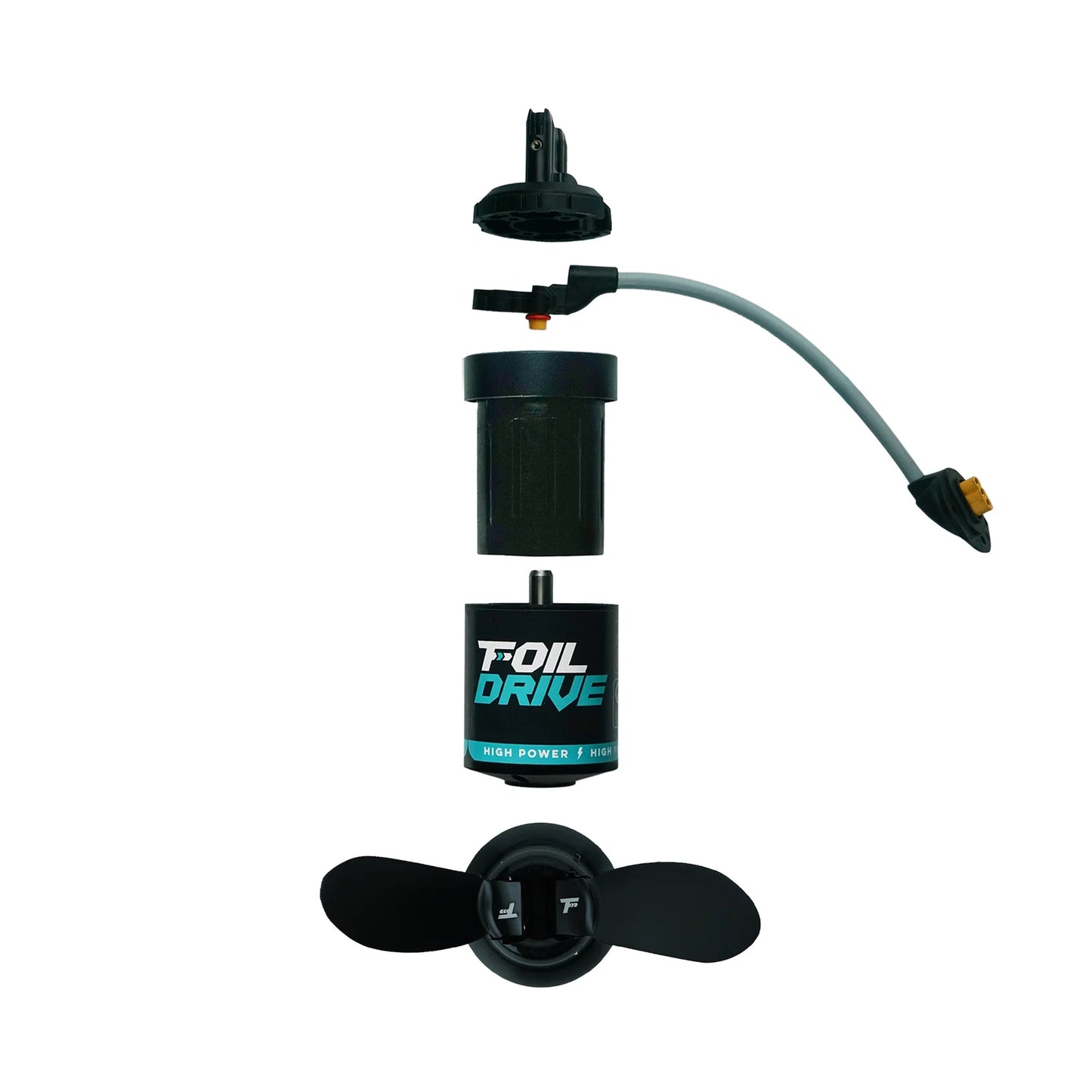 Foil drive system with propeller on a white background