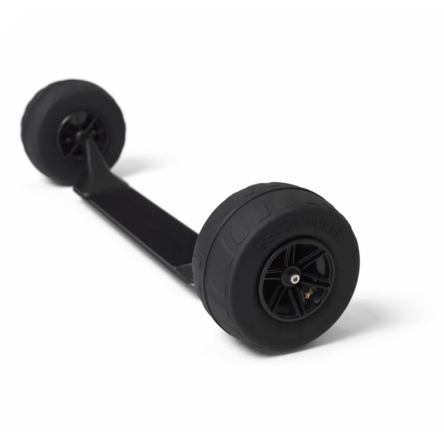 Black wheel assembly on a white background