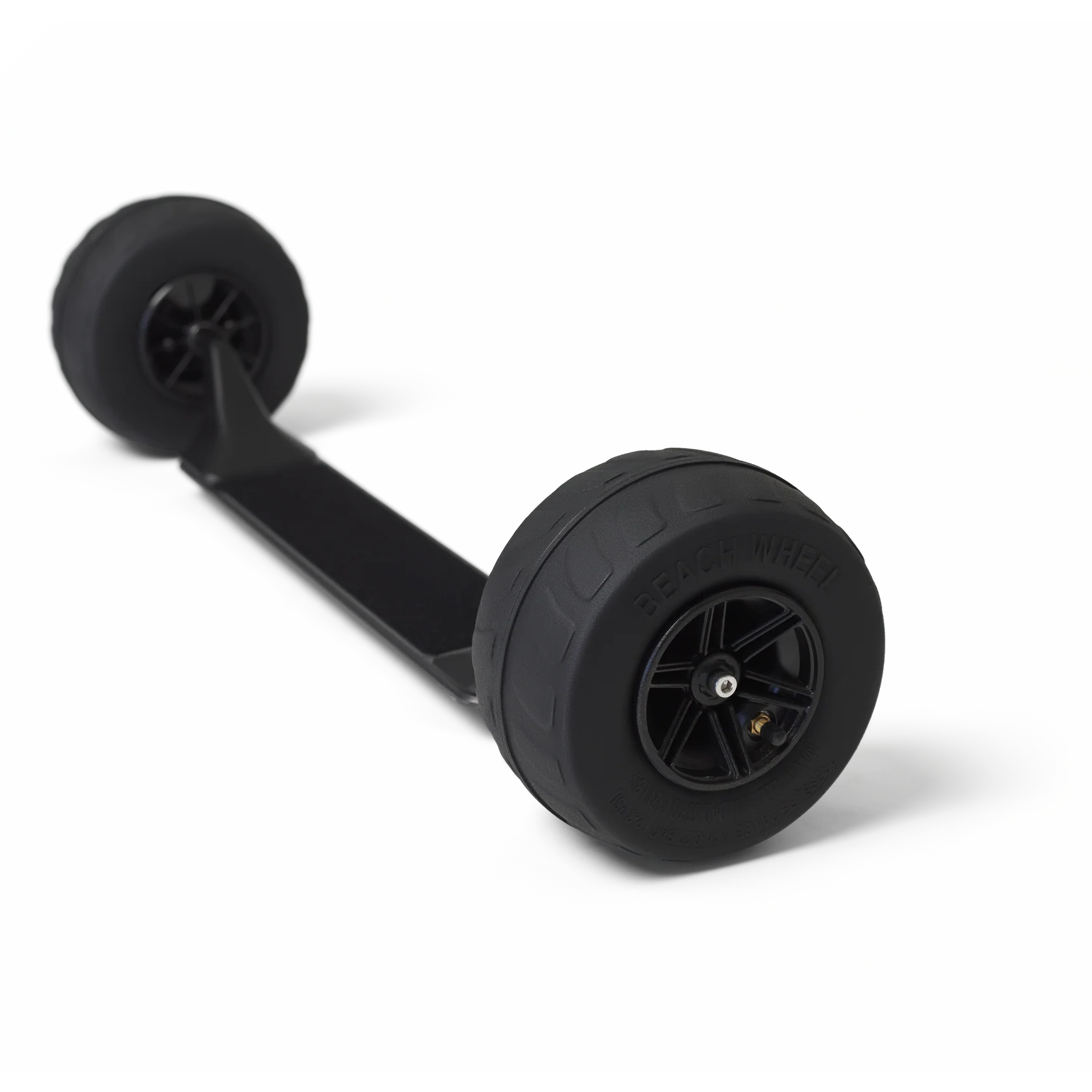 Black wheel assembly on a white background