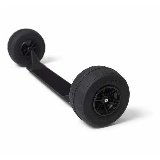 Black wheel assembly on a white background