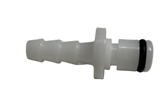 white and black plastic fitting on a white background.