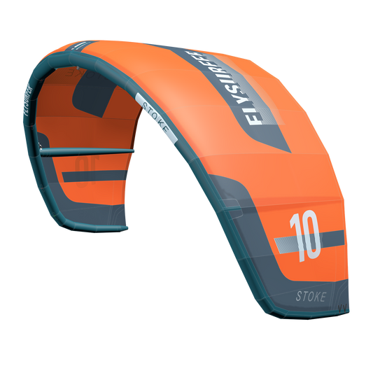 Orange Flysurfer Stoke Free Ride kiteboarding leading edge inflatable kite. 