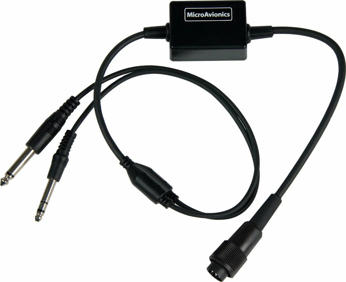 Aircraft Headset Adapter (Lynx or MicroAvionics Round Plug Headset into GA Twin Jack Headset)