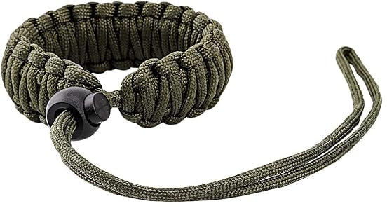 Paracord bracelets, olive green, on a white background.